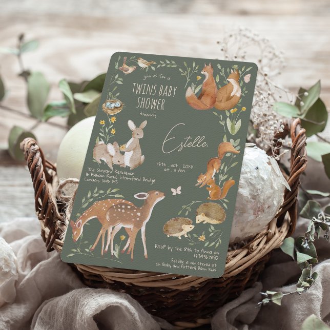 Convites Floresta de Animais da Floresta Amigos Gêmeos Chá  (Criador carregado)