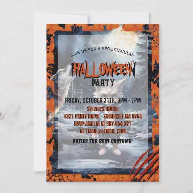 Convites Floresta de Aquarela de Lobisomem Cuja Mancha (Frente)