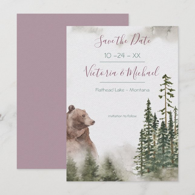 Convites Floresta de Aquarela do Woodland Salve a data (Frente/Verso)