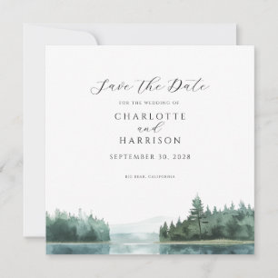 Convites Floresta de Aquarela Save the Date de Lago de Mont