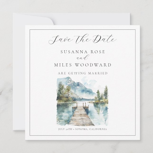 Convites Floresta de Árvores Aquarela do Lago da Montanha S (Frente)