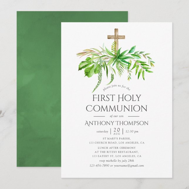 Convites Floresta de Cadeias Verde Primeira Comunidade Sant (Frente/Verso)