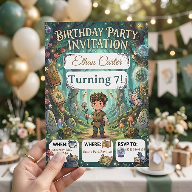 Convites Floresta de Contos de Fadas | Aniversário de Avent (Fairy Tale Forest | Woodland Adventure Birthday In Invitation Birthday Invitation)