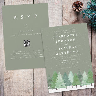 Convites Floresta de Inverno Moderna Código QR Casamento Ve