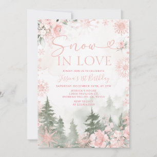 Convites Floresta de Inverno Neve Rosa no Amor Natal Aniver