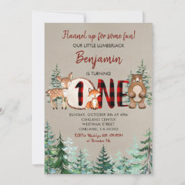 Convites Floresta de inverno Xadrez Vermelha Primeiro Anive