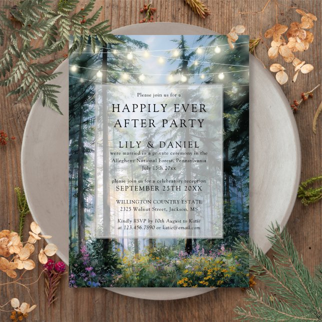 Convites Floresta de Luzes de Corda Felizes para Sempre Cas (Happily Ever After Forest String Lights Wedding Invitation)