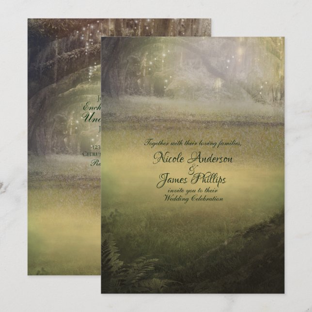 Convites Floresta de Luzes Encantadas para Casamento Rústic (Frente/Verso)