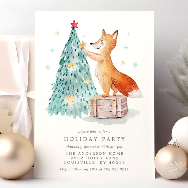 Convites Floresta de Natal Caprichosa Raposa Aquarela Féria (Criador carregado)