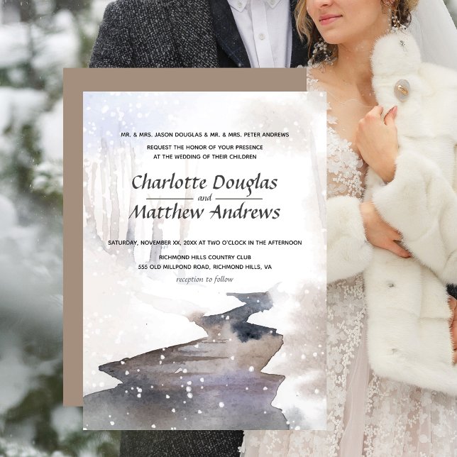 Convites Floresta de Neve - Casamento no inverno de outono (Winter Wedding Scene Invitation)