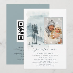 Convites Floresta de Neve Foto Junte-se a Nós QR Festa Notu