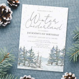 Convites Floresta de Neve Inverno Onederland Menino 1º Aniv