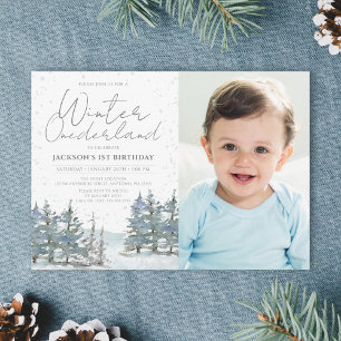 Convites Floresta de Neve Inverno Onederland Menino Anivers