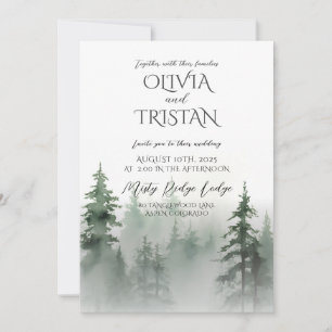 Convites Floresta de Pinheiros Casamento Rústico Aquarela