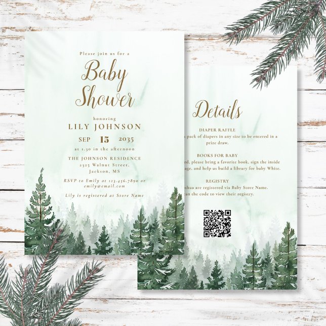 Convites Floresta De Pinheiros De Aventura, Tudo Em Um Chá  (Adventure Pine Tree Forest All In One Baby Shower Invitation)