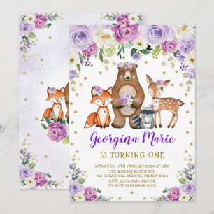 Convites Floresta Dourada Roxa Floresta Girly Floral Aniver