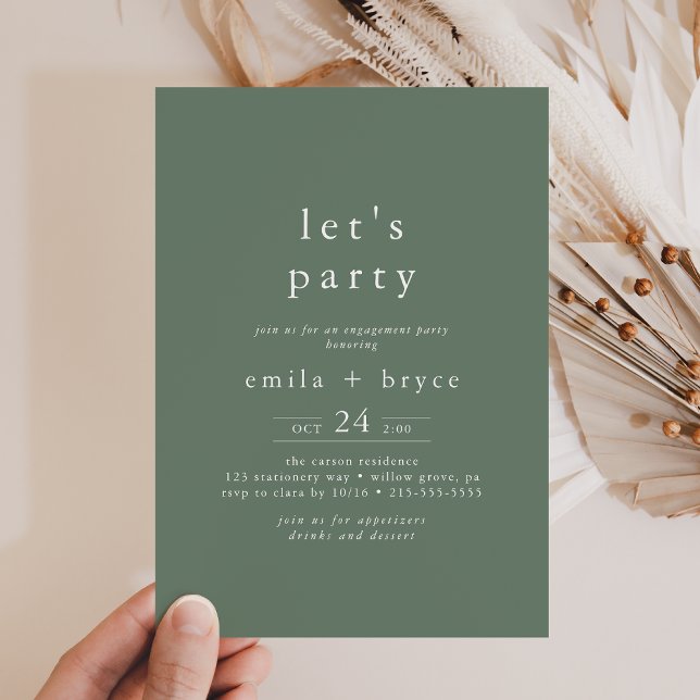 Convites Floresta EMELIA Woodland Boho Verde Musgo Vamos Fe (EMELIA Forest Woodland Boho Sage Green Let's Party Invitation)