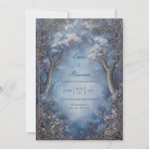 Convites Floresta Encantada Azul Nebulosa com Filigrana Dou