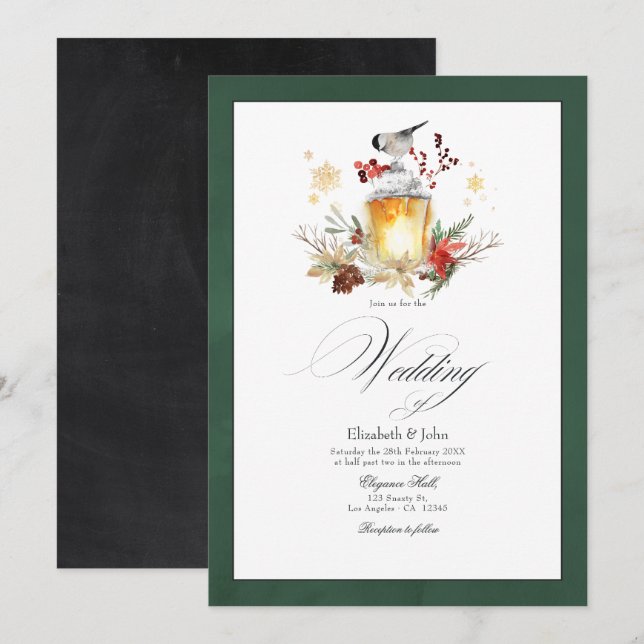 Convites Floresta Encantada Casamento de Natal Rústico de F (Frente/Verso)
