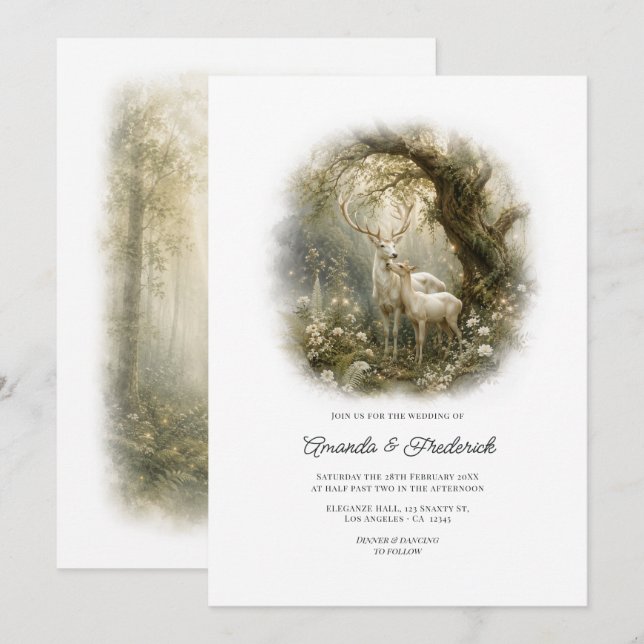Convites Floresta Encantada Casamento Deer Bosque Branco (Frente/Verso)