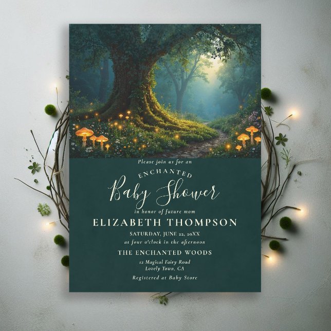 Convites Floresta Encantada Cogumelo Brilho Fantasia Chá de (enchanted forest baby shower theme invite magical fairy tale mushrooms woodland wildflowers fantasy)