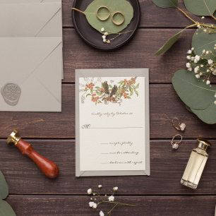 Convites Floresta Encantada Coral e Aves Vintage Verdes