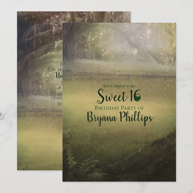 Convites Floresta Encantada de Luzes Encantadoras Festa de  (Frente/Verso)