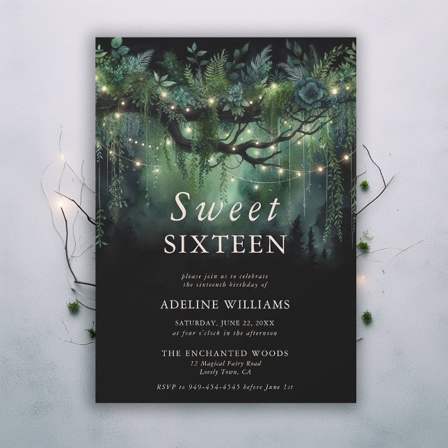 Convites Floresta Encantada Emerald Floral Fairy Sweet 16 (enchanted forest sweet 16 emerald green greenery arch woodland fairy tale woodland invitation)