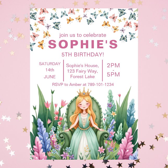 Convites Floresta Encantada Princesa de Fada Aniversário (Enchanted Forest Fairy Princess Birthday Invitation
)