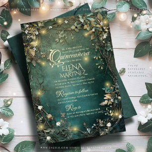 Convites Floresta Encantada Quinceanera Emerald Green