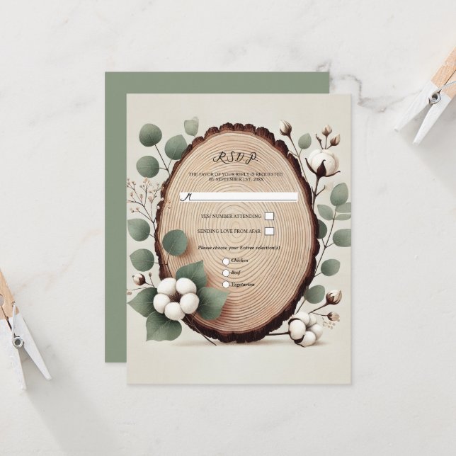 Convites Floresta Eucalyptus Cotton Rustic Weding RSVP (Frente/Verso In Situ)