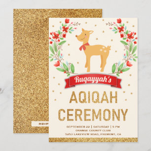 Convites Floresta Floral Dourado Menina Veado Aqiqah