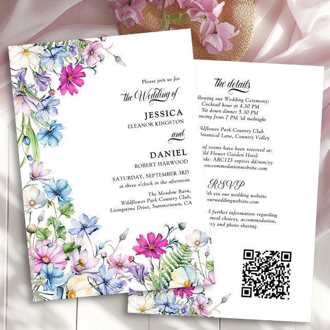 Convites Floresta Floral Tudo em Um Casamento (All in One Wildflower Garden Wedding Invitation by Darling & May)