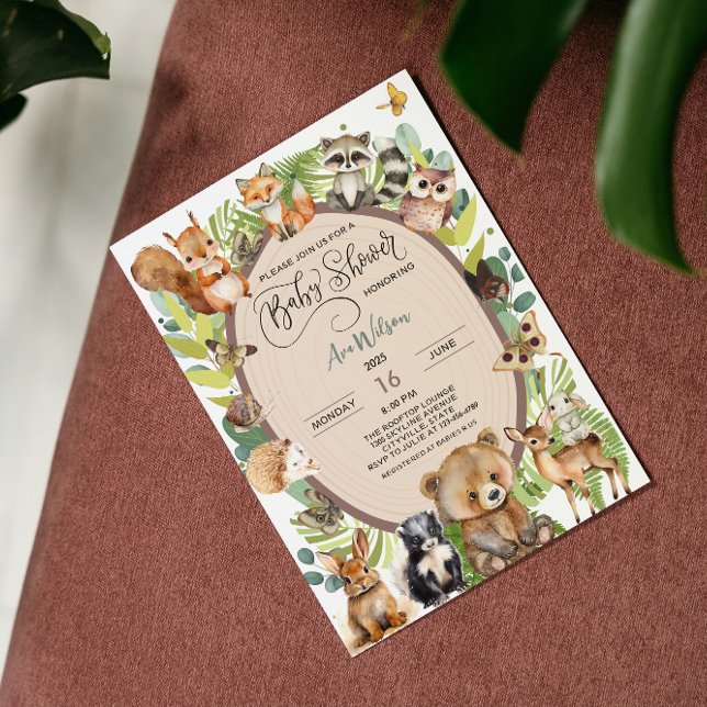 Convites Floresta Florestal Chá de fraldas Rústico (safari baby animal baby shower jungle african wood land forest nature theme )