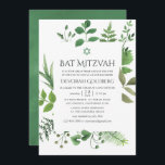 Convites Floresta Florestal Verde Bat Mitzvah<br><div class="desc">Jasmine,  ivy e samambaias,  convite de morcego silvestre selvagem mitzvah com tipografia escrita desenhada para ser rápida e facilmente personalizada de acordo com suas especificidades de evento.</div>