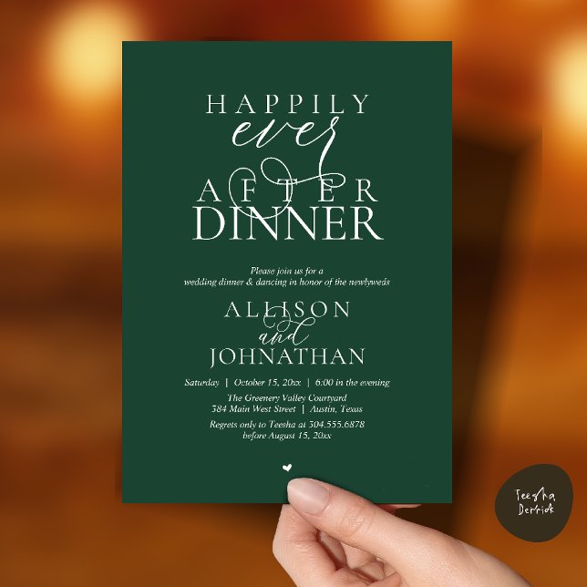 Convites Floresta Jantar Felizes para Sempre Casamento Mode (Forest Emerald Happily Ever After Dinner Modern Script Wedding Invitation Card)