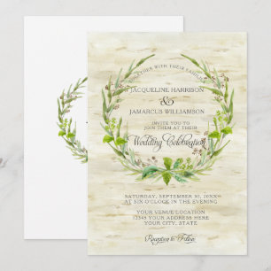 Convites Floresta Madeira Woodland BOHO Birch Latido Wreath