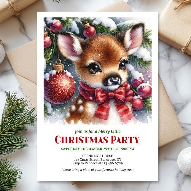 Convites Floresta nevada brilhante, cervo bebê, Natal, cria (Bright snowy forest baby deer Christmas kids invitation digital)