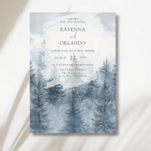 Floresta Nevada e Montanha Casamento Aquarela