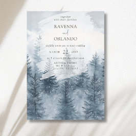 Convites Floresta Nevada e Montanha Casamento Aquarela