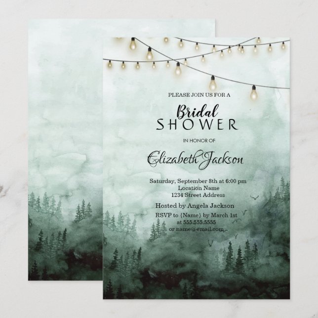 Convites Floresta,Pinheiros,Cordas Luzes Verdes (Frente/Verso)