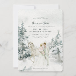 Convites Floresta Romântica de Inverno de Neve com Noiva e