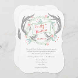 Convites Floresta Rústica Coral Rosa Verde Vintage Floral