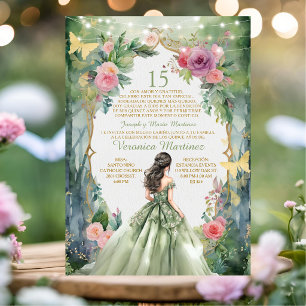 Convites Floresta Sage Verde Princesa Espanhola 15 Mis Quin