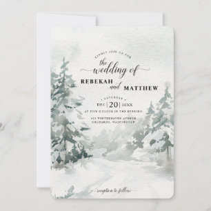Convites Floresta Snowy Winter Forest Watercolor Invitati