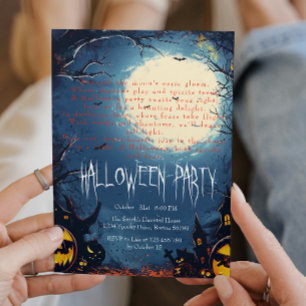 Convites Floresta Spooky e Halloween Azul de Pumpkins