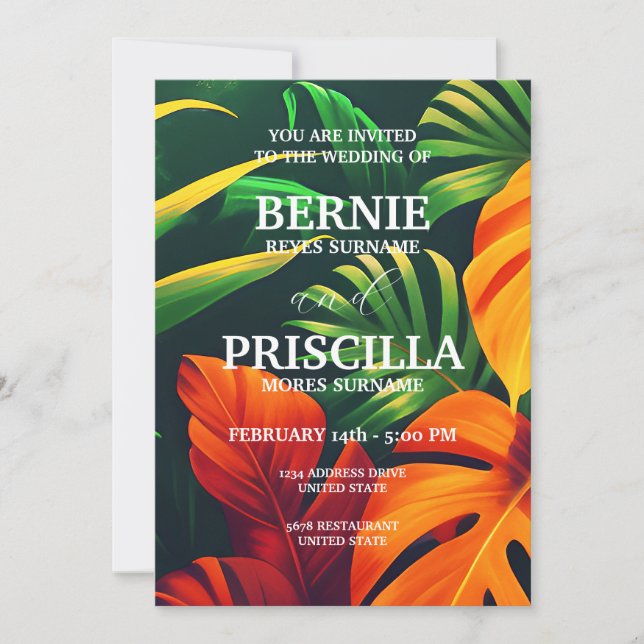 Convites Floresta Vegetal E Casamento Floral Verde Elegante (Frente)