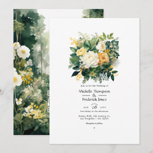 Convites Floresta Verde, Branca e Dourada Casamento Floral