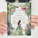 Convites Floresta Vestido Verde Flores Rosa 15 Mis Quince<br><div class="desc">Forest Sage Green Dress Pink Flowers 15 Mis Quince Convite Quinceañera 15 Anos,  16 Anos Aniversário Dourado Borboleta</div>