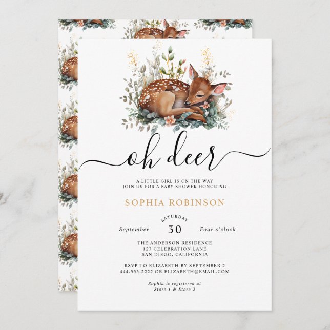 Convites Floresta Woodland Oh Deer Chá de fraldas (Frente/Verso)